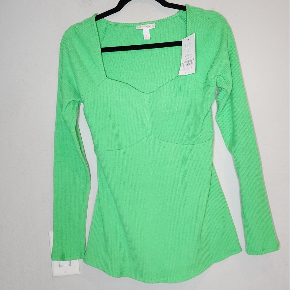 NWT Isabel Maternity Green Faix Cashmere Ribbed Sweater Sweetheart Neckline M